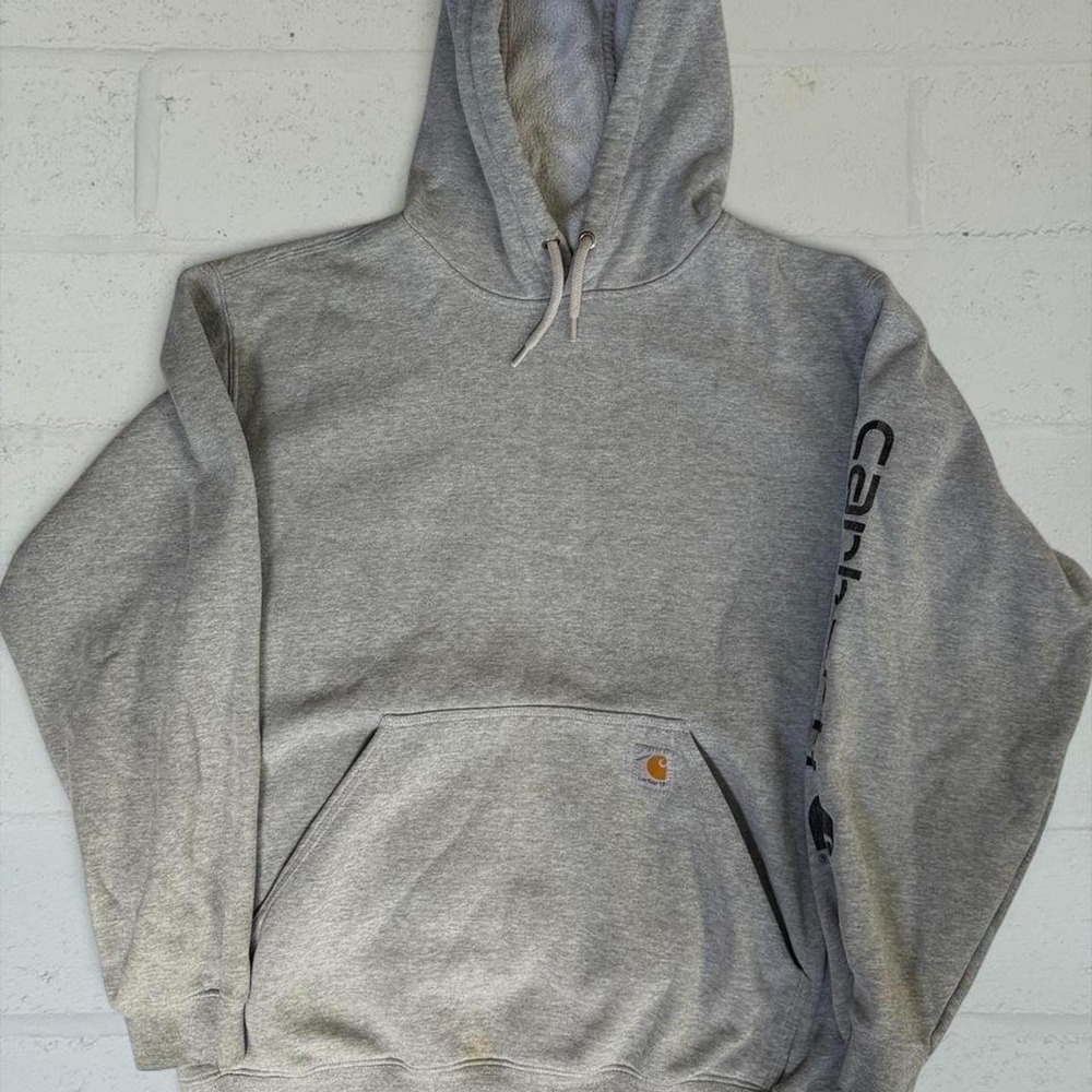 Carhartt Vintage Workwear Sleeve Logo Hoodie Gray Mens Large Relaxed Fit